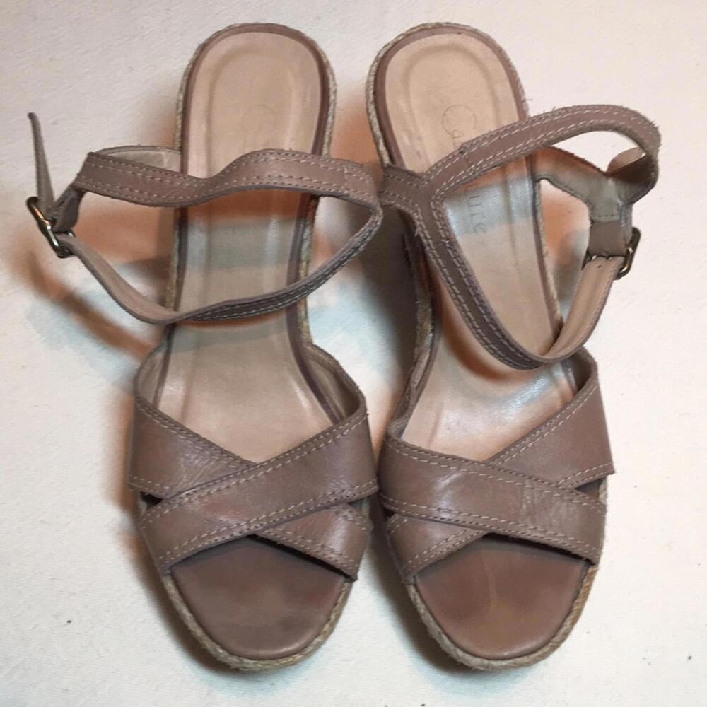 🍁Calzature shoes sz 7 tan leather with multi color wedge heel